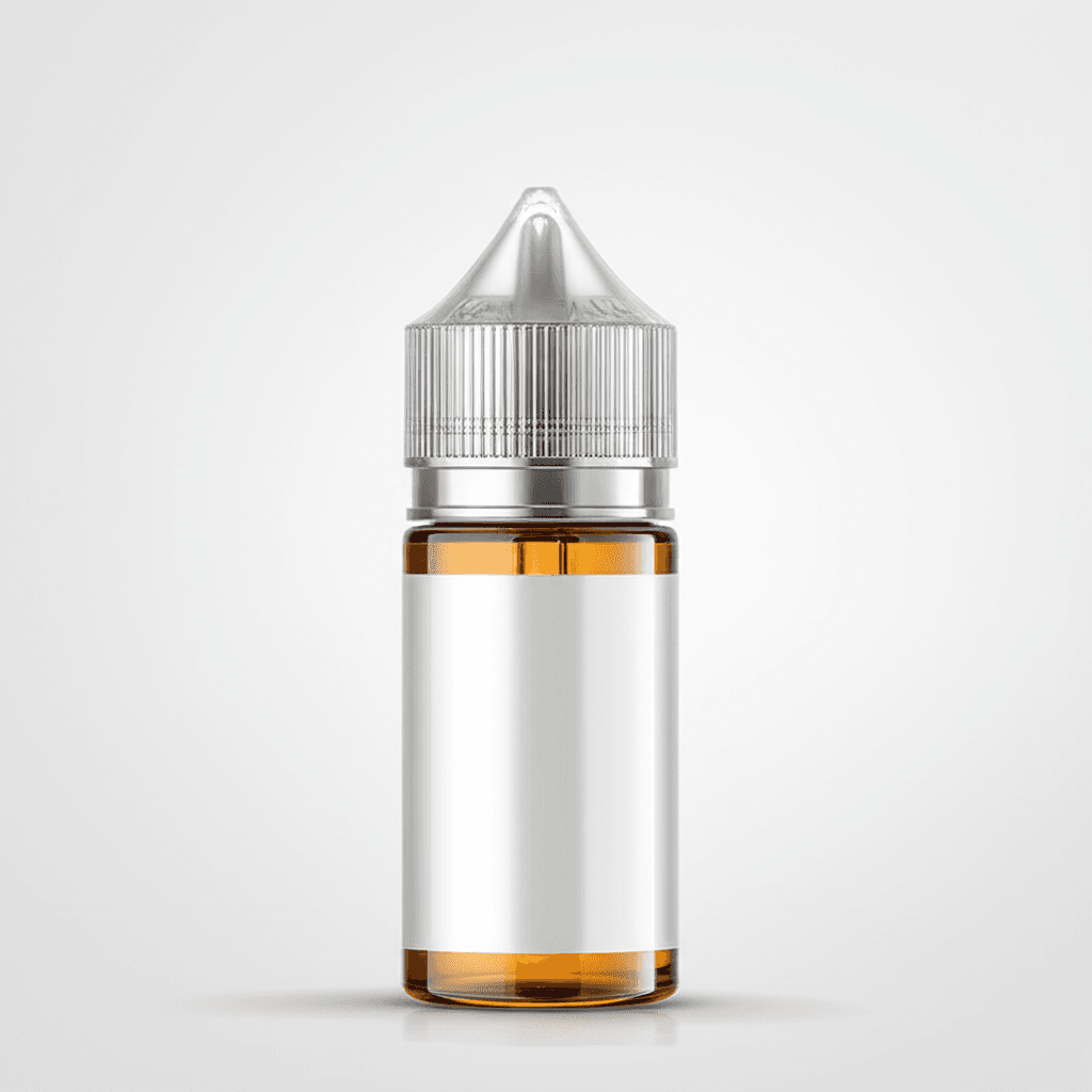 A vape juice bottle with amber liquid for puff count and cost per puff guide