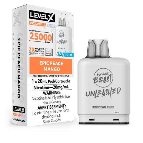 Level X Flavour Beast Unleashed G2 Boost 25k Pod - Epic Peach Mango Iced