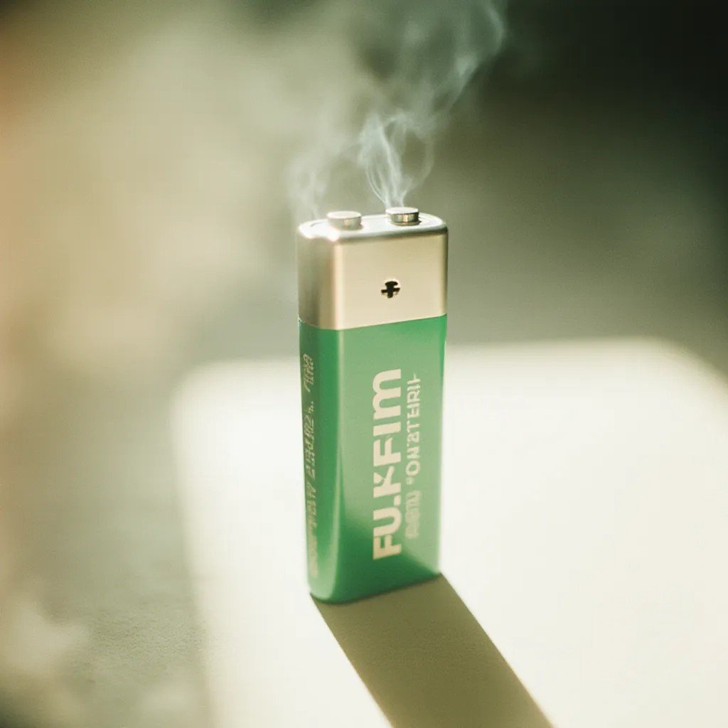 A dramatic image of a green 9V battery emitting smoke from its terminals, symbolizing a dead or failing battery and the frustration it causes.